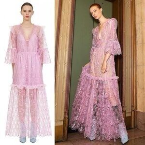 Self-Portrait Pink Lace Maxi Dress